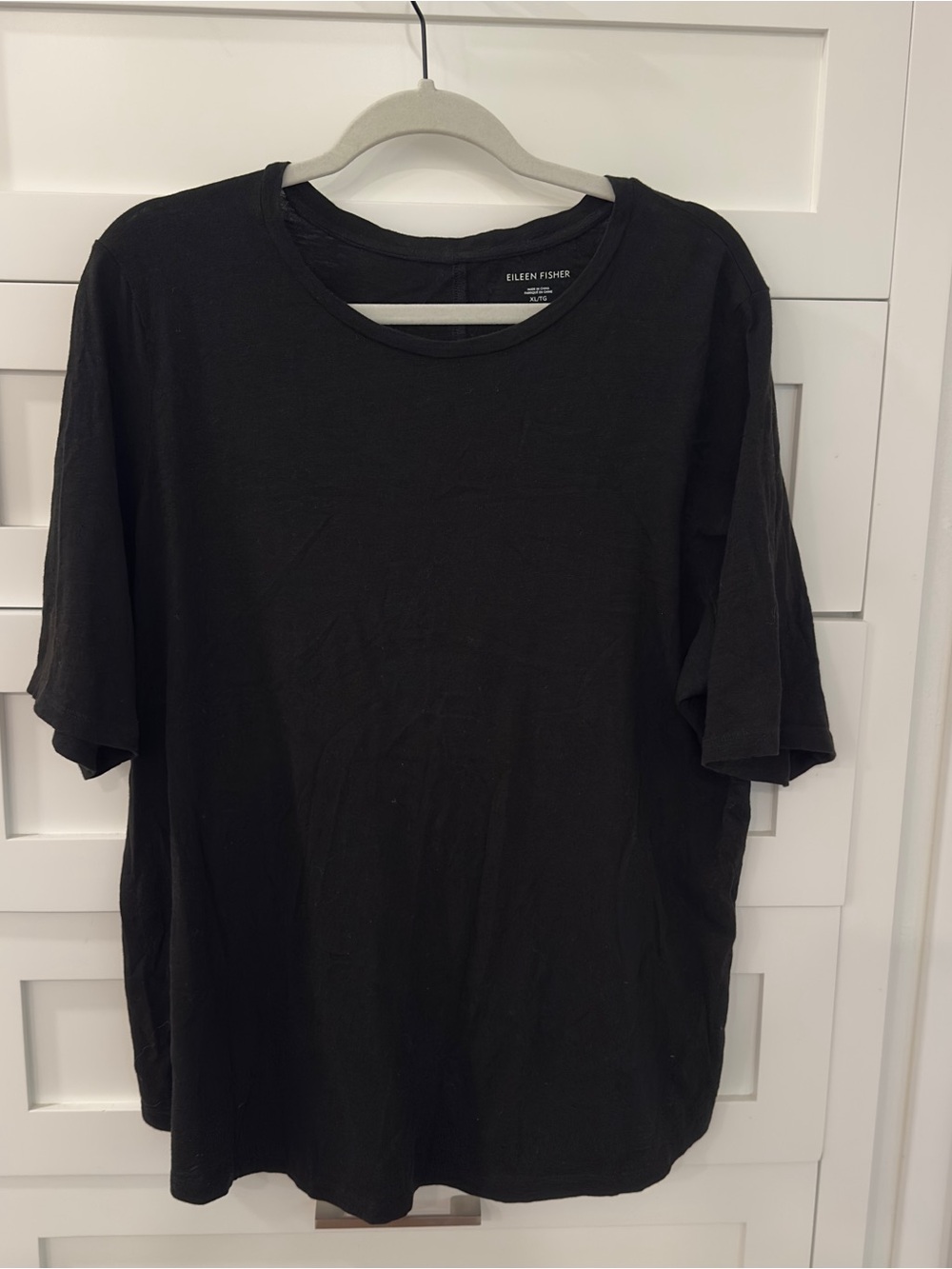 Eileen Fisher Black Relaxed Crewneck Short-Sleeve Tee